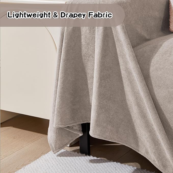 MEETSKY Couch Cover for 2 Cushion Sofa, Washable Cat Scratch Proof Sofa Covers Love Seat L Shape Soft Sectional Sofa Slipcover Furniture Protector for Dogs Pets Kids, 71" x 102", Oat - Image 4