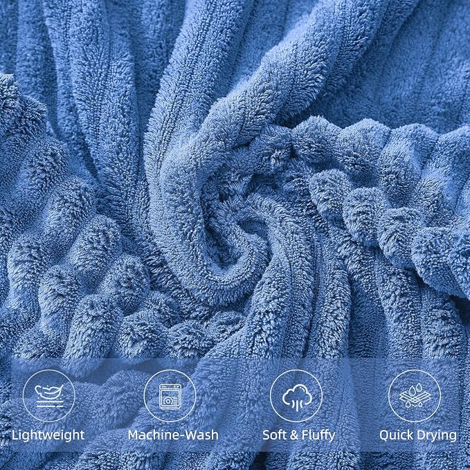 6 Piece Bath Towel Set, 40"x80" Oversized Bath Sheets, Blue | Microfiber, Quick Dry, Highly Absorbent, Towels for Bathroom, 2 Extra Large Bath Towels, 2 Soft Hand Towels, 2 Washcloths - Image 5