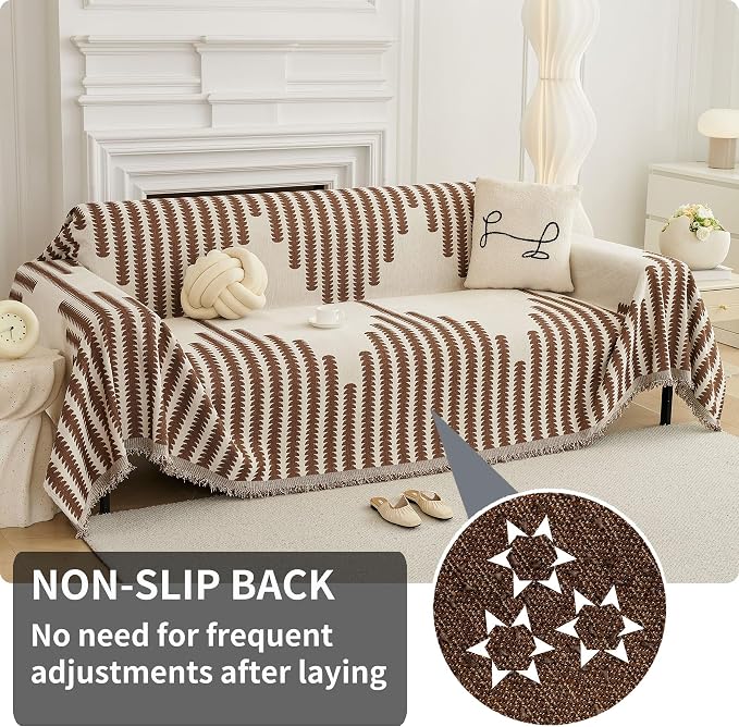 HAOMAIJIA Boho Sofa Covers Couch Covers for 3 Cushion Couch Sofa Pet Friendly Soft Thick Non Slip Couch Cover for Dogs Washable Sectional Couch Covers L Shape Furniture Protector (Brown, 71"x118") - Image 2