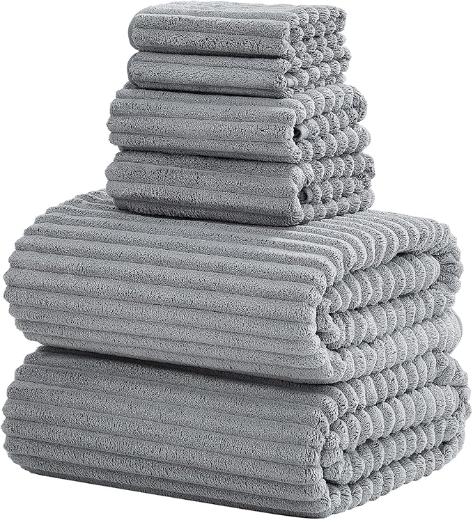 6 Piece Bath Towel Set, 30"x60" Microfiber Towels,Grey | Quick dry, Highly Absorbent,shower towels for bathroom gym,2 large Bath towels,2 hand towels,2 washcloths by NALIVO