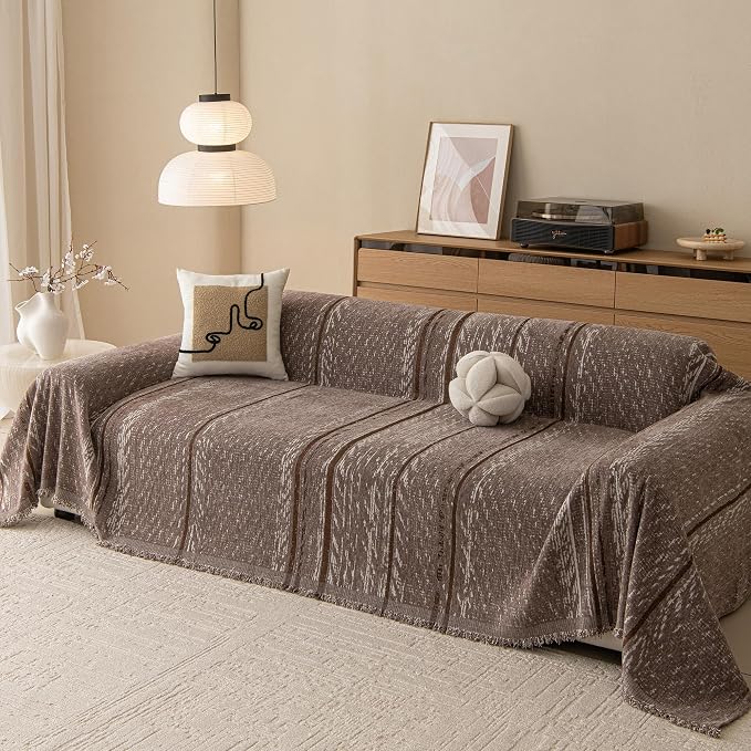 MEETSKY Boho Couch Covers for Sofa, Couch Covers for Dogs, Modern Sofa Slipcover for Sectional Sofa Covers Washable, Chenille Blend Thick Fabric Couch Blanket Cover for Living Room, 71" x 118", Sand - Image 6