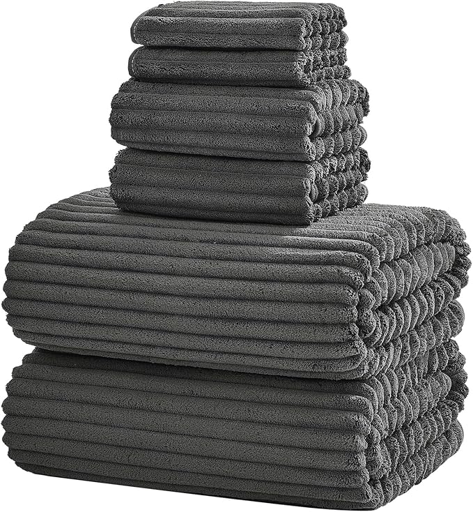 6 Piece Bath Towel Set, 30"x60" Towels, Charcoal Gray | Microfiber,Quick dry, Highly Absorbent,shower towels for bathroom gym,2 large Bath towels,2 hand towels,2 washcloths by NALIVO
