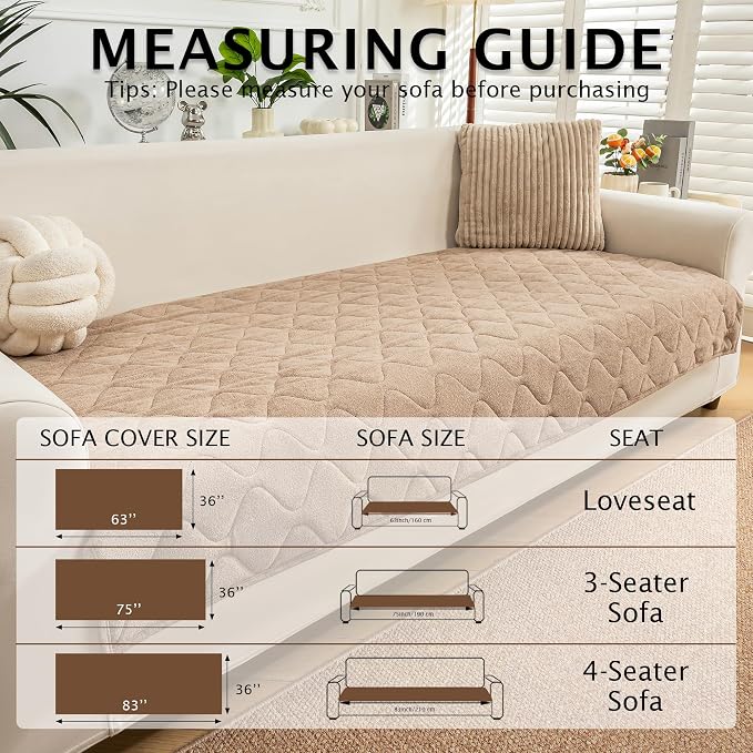 PuTian Waterproof Couch Cover for Dogs, Slip Straps, 36"X75", Khaki | Washable Sofa Cover，Pet Friendly Couch Protector & Dog Mat, Waterproof Furniture Guard for Sofas, Loveseats & Sectionals - Image 5