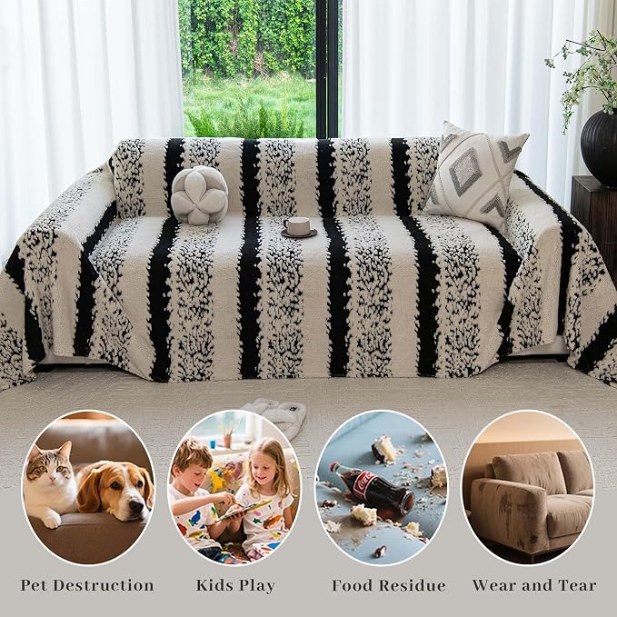 Sherpa Fleece Couch Cover for 3 Cushion Sofa, Black, 71" x 134" - Pet Proof Sofa Cover Heavy Duty Scratch Resistant Pet Friendly Furniture Cover - Easy Install, Machine Washable - Image 4