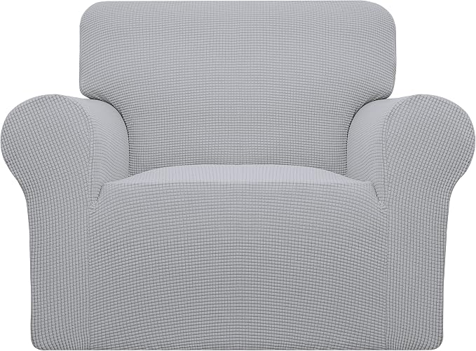 Easy-Going Stretch Oversized Chair Slipcover with Arm Washable Silver Gray | 1-Piece Large chair covers armchair Furniture Protector for Living Room chair and a half cover Soft For Kids, Pet. by Easy-Going