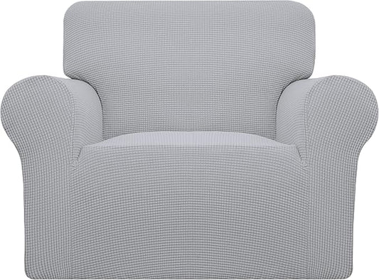 Easy-Going Stretch Oversized Chair Slipcover with Arm Washable Silver Gray | 1-Piece Large chair covers armchair Furniture Protector for Living Room chair and a half cover Soft For Kids, Pet. by Easy-Going