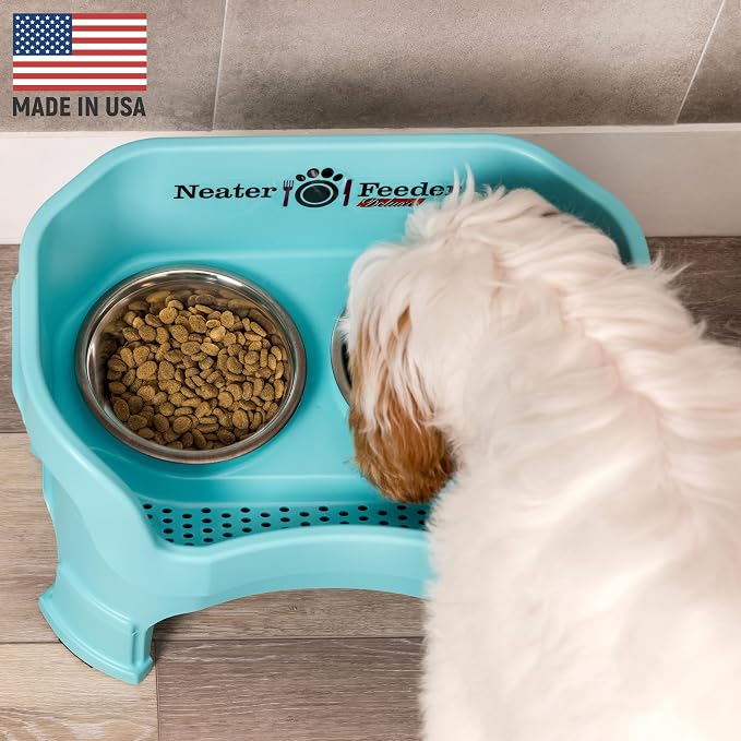 Neater Feeder Deluxe Mess-Proof Elevated Dog Bowls for Medium Dogs (19–40 lbs), 2 Height Adjustable (10” & 12.5”) No-Spill Raised Dog Bowl Stand, Stainless Steel Food Bowl Set, Made in USA, Aquamarine - Image 2