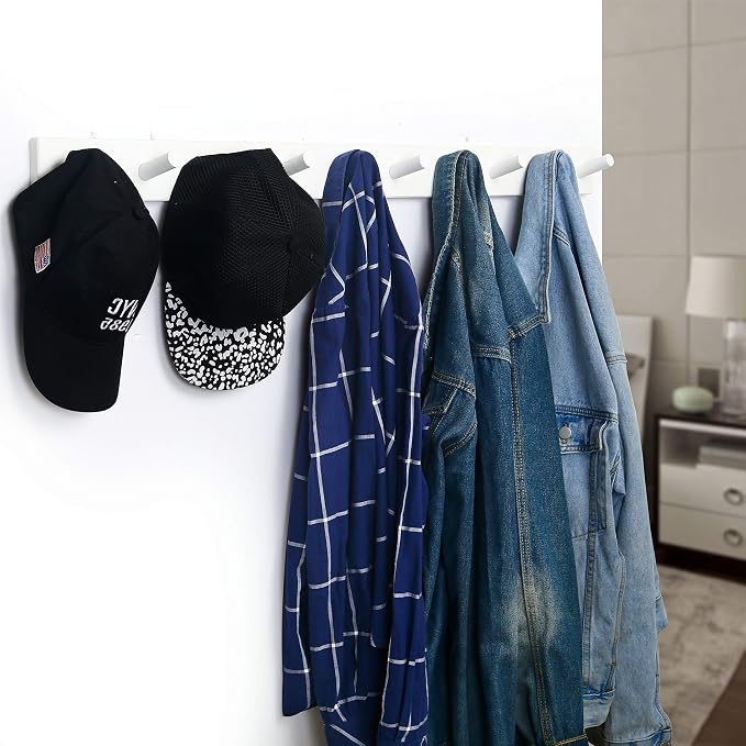 WEBI Coat Rack Wall Mounted,10 Hooks,38" Long Coat Hanger Wall Mount,Peg Rail Hat Hooks for Hanging Caps,Jacket,Clothes,Coats,White,2 Packs - Image 6