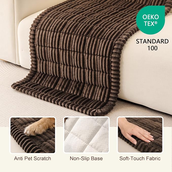 MEETSKY Couch Cover for Dogs Washable, Non Slip Chocolate Couch Covers for 3 Cushion Couch Sofa Pet Friendly, Soft Sofa Cover Furniture Protector Covers, Dog Mat for Couches, 27.6" x 70.9" - Image 3