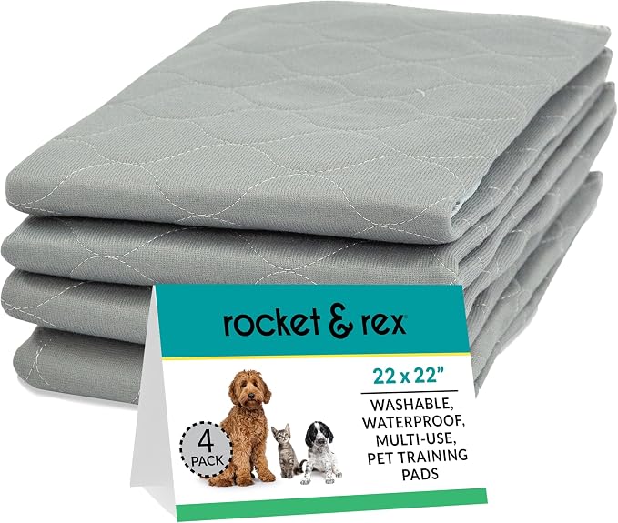 rocket & rex Grey Washable Reusable Pee Pads, Leak-Proof (22x22, 4pk) | For potty training, whelping & crate lining. OEKO-TEX, chemical-free. by rocket+%26+rex