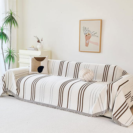 VANJOROY Couch Cover for 2 3 Cushion -Washable 100% Organic Chenille Couch Cover for Dogs Pets, Sofa Cover Protector Soft Sofa Slipcovers Sectional L-Shape with Tassel,71"x 118" by CHOOSEVANJOROYENJOYAMORECOMFORTABLEFEELING