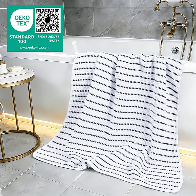 POLYTE 430 GSM Microfiber Oversize Quick Dry Lint Free Bath Towel, 60 x 30 in, 4 Pack (Waffle Weave) - Image 5