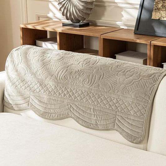 Couch Cover for 1 Cushion Washable, Velvet Non-Slip Sofa Slipcover | Vintage Couch covers for Sofa Armrest Headrest, Furniture Protector for Dogs, L Shaped Sectional Cover Taupe, 36"X36" (1 Pcs) by KaviKon