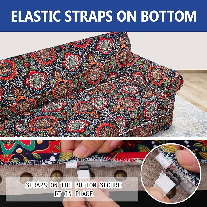 hyha Stretch Couch Covers, Chair/Sofa Covers, Armchair Slipcover for Dogs | Floral Pattern, Printed, 2 Pieces, Separate Couch Cushion Slipcover, Soft Chair Cover with Elastic Bottom for Pets (Armchair) - Image 5