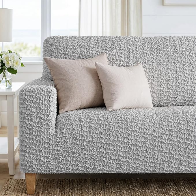 PAULTO BY GA.I.CO. Stretch Sofa Slipcovers – Soft Elastic Fabric Couch Cover for Armchair Loveseat 3-Seater & 4-Seater Sofa Cover – Non-Slip Furniture Protector Washable - Light Grey (64"-85" Wide) - Image 5