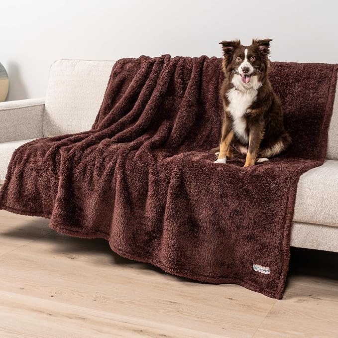 PetAmi Fluffy Waterproof Dog Blanket for Couch and Bed, Reversible Sherpa Pet Throw, Pee Proof Furniture Protector Sofa Cover, Washable Cat Blanket for Medium Large Dogs and Cats (Brown, 60x80) by PetAmi