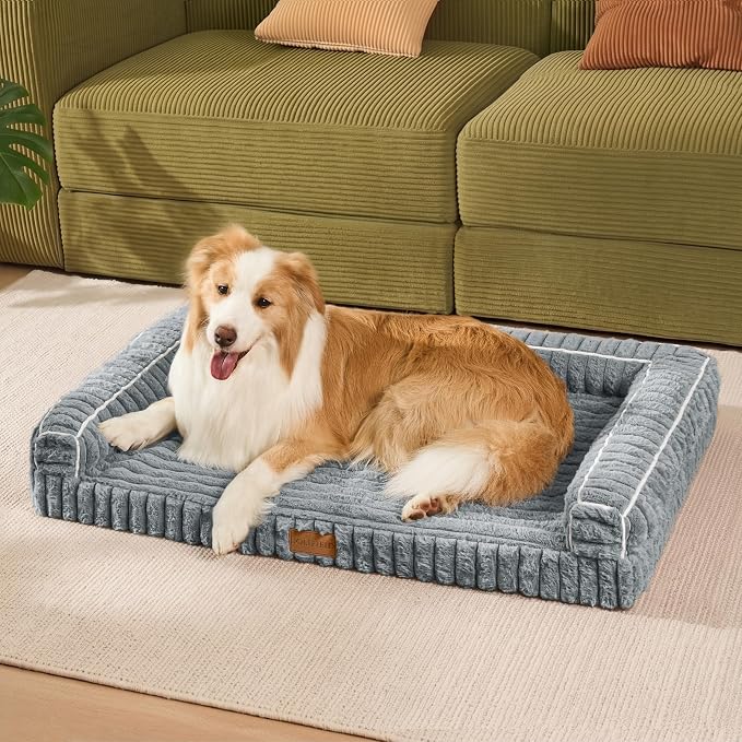 Orthopedic Calming Large Dog Bed Pet Sofa Bed 36''X24''Sage Grey | 3-Sided Pet Couch Large Sized Dog, Soft Egg-Crate Foam Dog Mat, Waterproof Removable Washable Cover, Nonskid Bottom Cat Bed - Image 2
