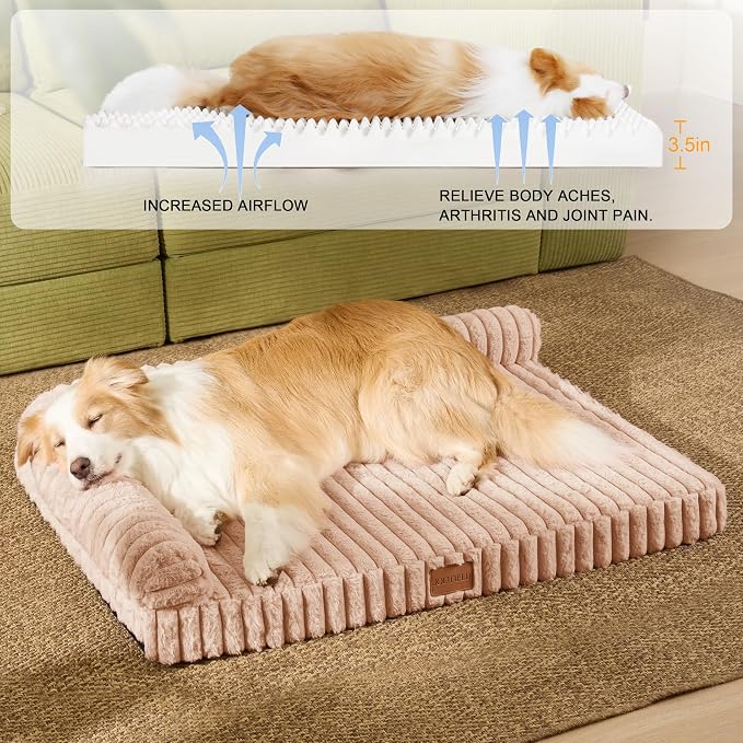 Orthopedic Calming Large Dog Bed Pet Sofa Bed 42''X28'' Beige | 2-Sided Pet Couch Large Sized Dog, Soft Egg-Crate Foam Dog Mat, Waterproof Removable Washable Cover, Nonskid Bottom Cat Bed - Image 4