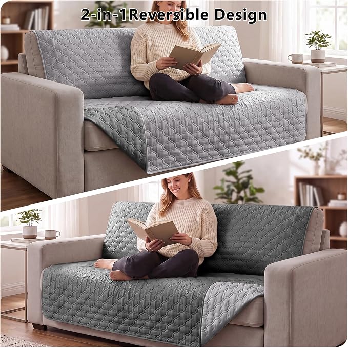 Waterproof Couch Cover - Washable Dog & Pet Furniture Protector | TPU Leak-Proof Liner, Microfiber Fabric, Lightweight & Reversible, Fits Sofa and Bed, 82" x 102" , Lightgrey/Darkgrey - Image 4