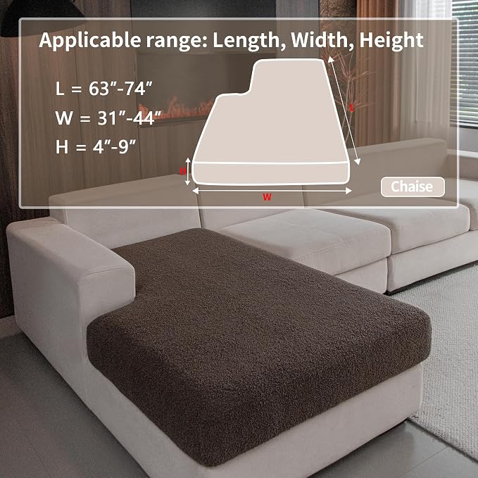 OHSIO Couch Cushion Covers for Sectional Sofa, Stretch Soft Sofa Slipcovers Washable Wear-Resistant Universal Furniture Protector for Living Room(1 Piece Chaise Cover, Brown) - Image 2