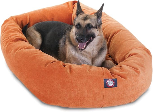 Majestic Pet 52 Inch Micro Velvet Calming Dog Bed Washable – Cozy Soft Round Dog Bed with Spine for Head Support - Fluffy Donut Puppy Mat 52x35x11 (inch) X- Large – Orange by MajesticPet
