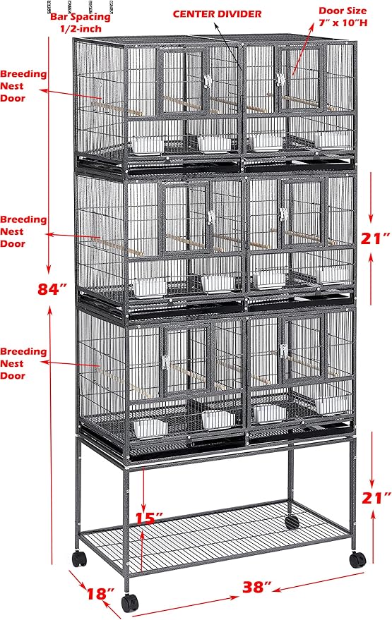 Triple Combo Stacker Sturdy Wrought Iron Center Divided Breeder Side Breeding Doors Bird Flight Double Rolling Cage for Aviaries Canaries Cockatiels Lovebirds Finches Budgies Small Parrots - Image 2