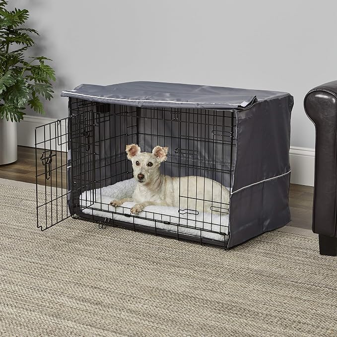 New World Midwest Homes for Pets Medium Dog Crate Cover, Polyester Privacy Kennel Cover Fits Most 30-inch Crates, Light Gray, Machine Washable, Reduces Barking & Chewing - Image 3