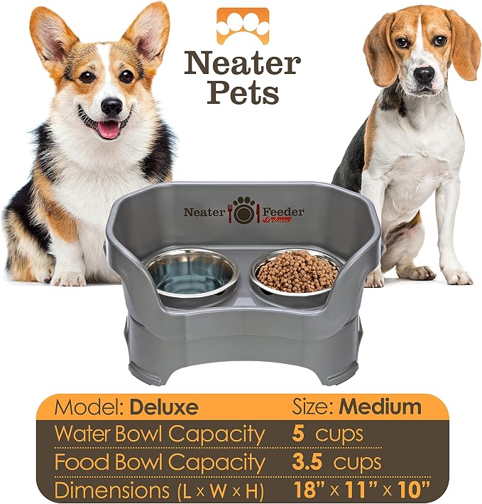 Neater Pet Brands Neater Feeder Deluxe Mess Proof Dog Bowls Elevated for Medium Dogs 19-40 lbs, Made in USA, No Spill Raised Dog Food Bowl Stand Feeding Station, Food and Water Bowl Set, Gunmetal - Image 5