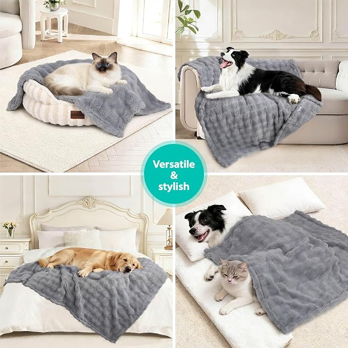 Dog Blankets Washable Pet Blanket - Fluffy Fuzzy Cat Puppy Blanket with Premium 300GSM 3D Fleece Bubble for Pet Kitten Doggy, Grey, 30x40IN - Image 5