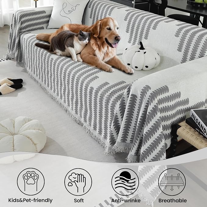 Couch Covers for Sectional Sofa, Washable Thick Chenille Sofa Covers for 2 Cushion, Multi-Use Sofa Slipcover for Dogs Pets, Reversible Modern Furniture Protector(71" x 134", Grey) - Image 3