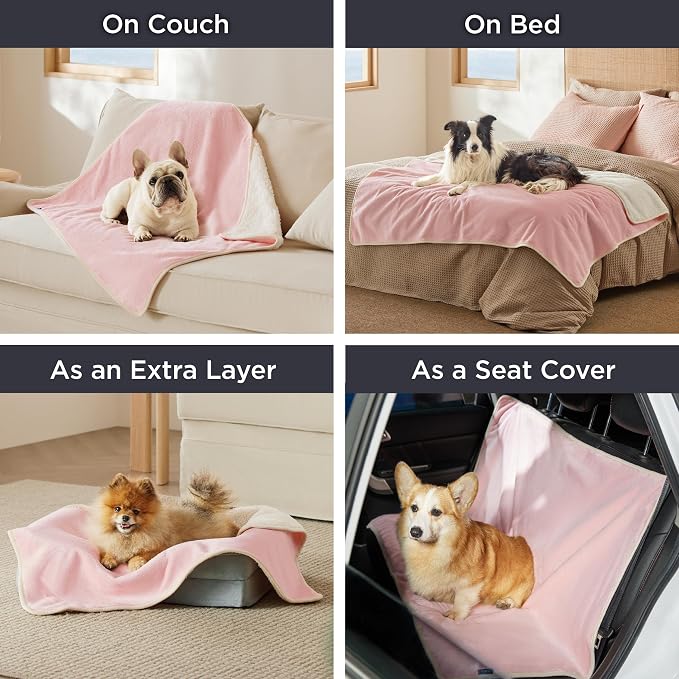 Bedsure Waterproof Blanket for Bed Soft Sherpa Fleece Throw,Twin 80"x60" | Plush Cozy Calming Reversible Dog Blankets for Large Senior Dogs,Warm Bed Couch Cover,Pet Furniture Protector,Pink - Image 5