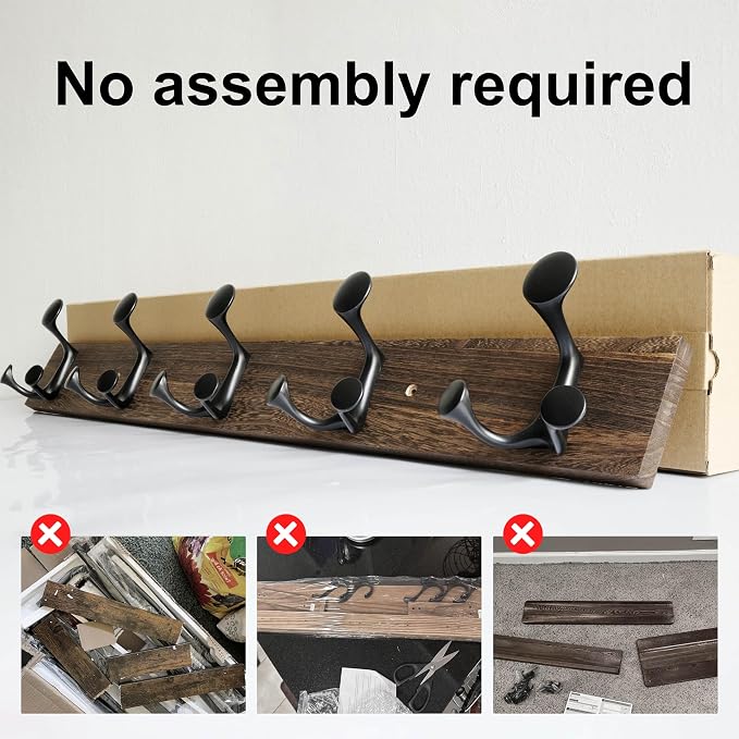 SKOLOO 30-Inch Wood Burnt Coat Rack Wall Mount with 5 Triple Hooks - Ideal for Family Entrances, Classrooms, and Pet Supplies Storage - Perfect Coat Hooks for Wall - Image 4