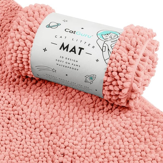 CatGuru Cat Litter Mat, Medium, Extra Large, XXL, Waterproof Litter Box Mat, Non Slip Kitty Litter Mat, Machine Washable Litter Trapping Mat, Soft Litter Tray, Cat Stuff (Medium, Coral/Heavy-Duty) by CatGuru