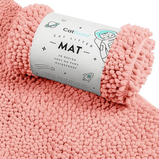 CatGuru Cat Litter Mat, Medium, Extra Large, XXL, Waterproof Litter Box Mat, Non Slip Kitty Litter Mat, Machine Washable Litter Trapping Mat, Soft Litter Tray, Cat Stuff (XL, Coral/Heavy-Duty) by CatGuru