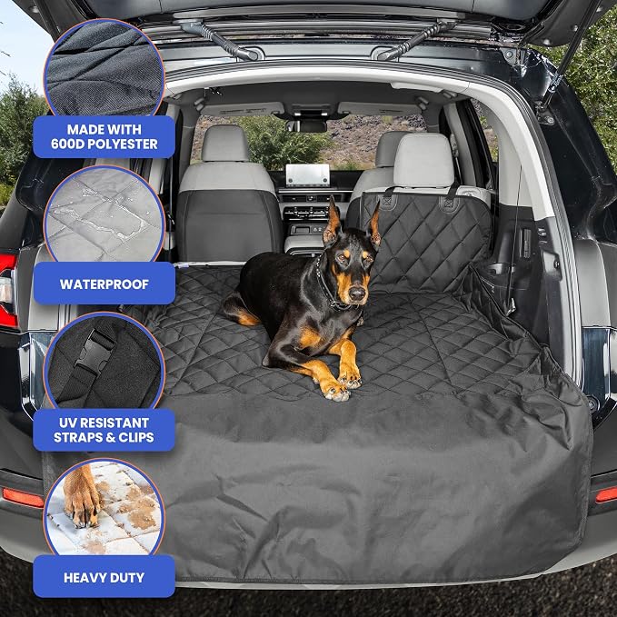 4Knines Split Cargo Liner for SUV – for Dogs & Pets, Heavy-Duty, Waterproof Trunk Mat & Cargo Cover – Fits 60/40 Split Bench & Armrest Pass-Through – Machine Washable, Non-Slip (Extra Large, Black) - Image 3