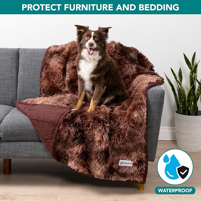 PetAmi Waterproof Dog Blanket for Couch, Bed & Furniture,Reversible Sherpa & Faux Fur Pet Blanket, Leakproof Blanket for Puppy Cat, Washable Soft Calming Pet Couch Protector (29x40, Tie-Dye Brown) - Image 2
