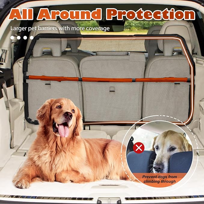 Dog Barrier for Cargo Area, 46" Wide See Through Vehicle Car Hatchback Dog Car Net Barrier, Dog Car Net Mesh for 3rd Row Seat,Back Seat Car Divider Barrier Restraint Fence Trunk Shield for Car - Image 2