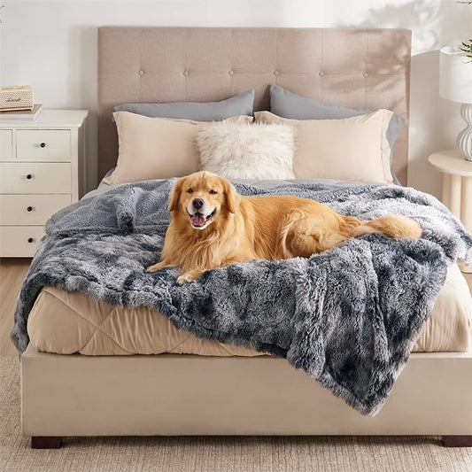 Bedsure Waterproof Dog Blankets for Large Dogs, Fluffy Faux Fur, 60×80" | Plush Fuzzy Reversible Pet Blankets for Couch and Bed, Soft Calming Throw Blanket Washable, Dog Gift, Twin Size,Tie-dye Grey by Unknown