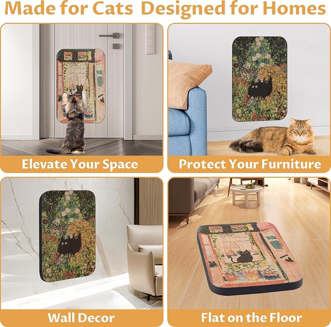 2 Pack Cat Wall Scratcher, Art Cat Scratching Board for Cats | Wall Mounted Cat Scratch Pad, Water-Based Ink, Hook&Loop Strips, Floor or Wall Use, 16.7x11x1 Inch, Window & Garden - Image 5