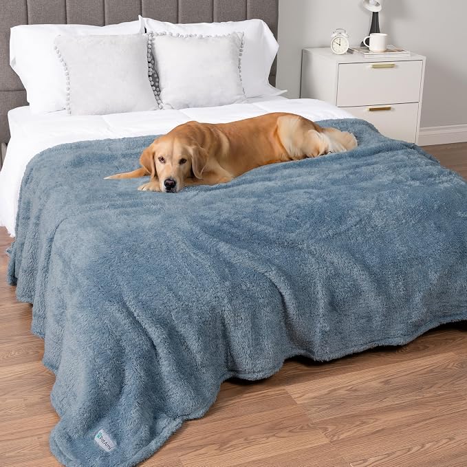 PetAmi Fluffy Waterproof Dog Blanket for Couch and Bed, Reversible Sherpa Pet Throw, Pee Proof Furniture Protector Sofa Cover, Washable Cat Blanket for Medium Large Dogs and Cats (Dusty Blue, 60x80) - Image 7
