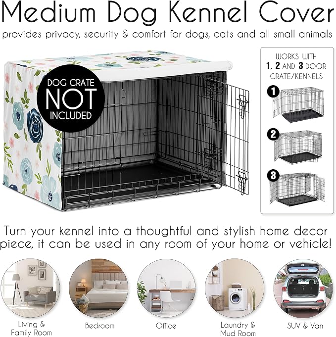 Sweet Jojo Designs 36in. Medium Dog Crate Cover (Blue/Pink Boho Floral) for Girls Pet Cage, Kennel Covers (Watercolor, Flower, Elegant Rose, Bohemian, Shabby Chic, Farmhouse Nature, Navy, Blush, Grey) - Image 4
