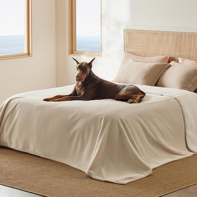 Bedsure Waterproof Blanket for Bed Soft Sherpa Fleece Throw,King 108"x86" | Plush Cozy Calming Reversible Dog Blankets for Large Senior Dogs,Warm Bed Couch Cover,Pet Furniture Protector,Cream by Unknown