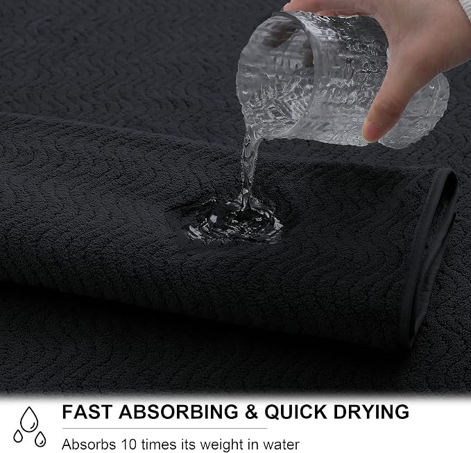 Ultra Soft 2 Piece Textured Hand Towel Set for Bathroom Shower Pool and Kitchen, Quick Dry, Highly Absorbent - Black - Image 2