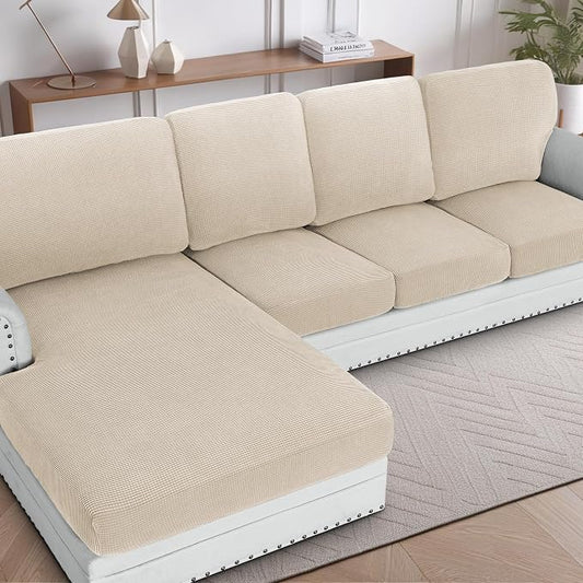 H.VERSAILTEX Sectional Couch Covers 1 Piece Chaise Slipcover L Shape Separate Cushion Couch Cover for Both Left/Right Sectional Couch (Seat Only: 1 Chaises, Natural) by HVERSAILTEX