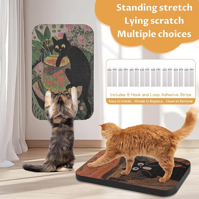 2 Pack Cat Wall Scratcher, Art Cat Scratching Board for Cats | Wall Mounted Cat Scratch Pad, Water-Based Ink, Hook&Loop Strips, Floor or Wall Use, 16.7x11x1 Inch, Goldfish & Scream - Image 3