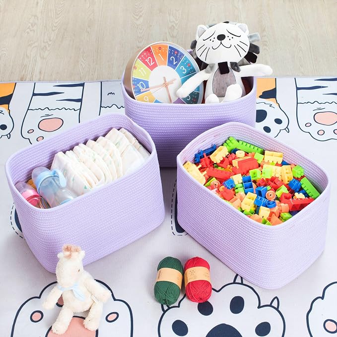 MINTWOOD Design 3-Pack Storage Baskets and Cube Bins for Shelves, Playroom and Classroom, Decorative Woven Closet Organizers for Books, Shoes, and Pantry Items, Lavender Purple - Image 5