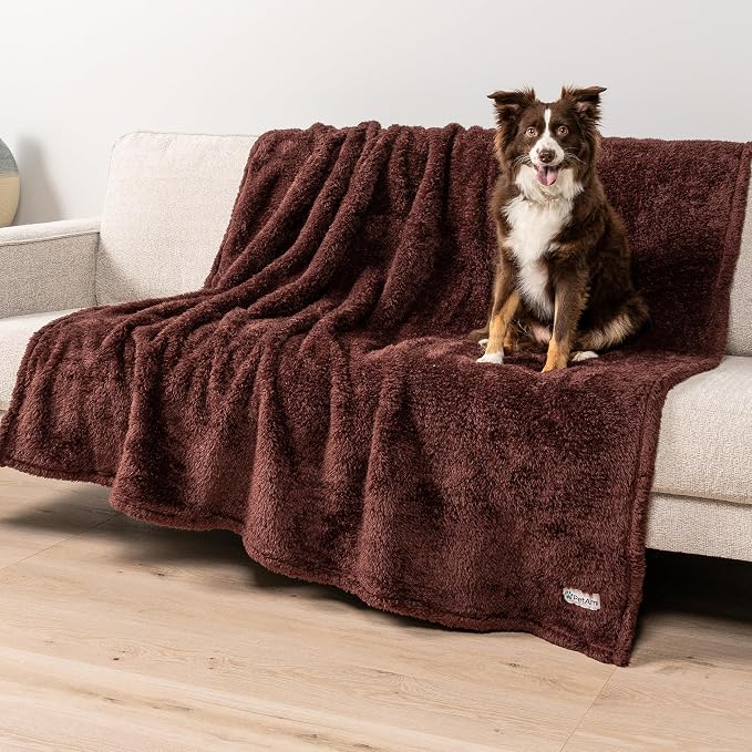 PetAmi Fluffy Waterproof Dog Blanket for Couch and Bed, Reversible Sherpa Pet Throw, Pee Proof Furniture Protector Sofa Cover, Washable Cat Blanket for Medium Large Dogs and Cats (Brown, 40x60) by PetAmi