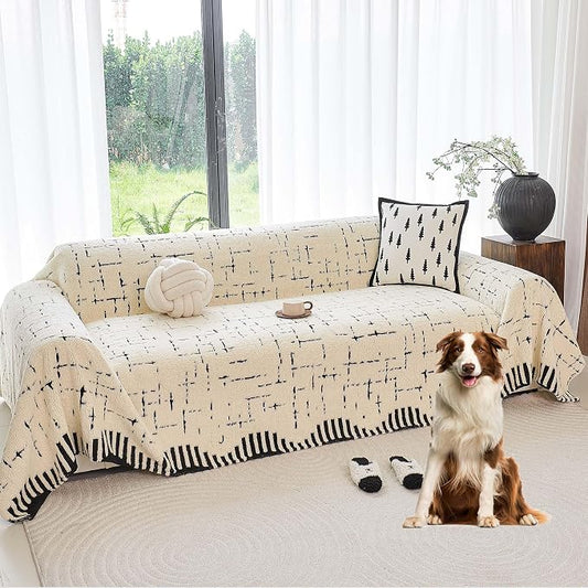 Sherpa Fleece Oversized Couch Cover for 3-4 Cushion Sofa, Beige 71" x 150" - Pet Proof Heavy Duty Scratch Resistant Furniture Cover - Easy Install, Machine Washable by YAJUEHOMETEXTILES