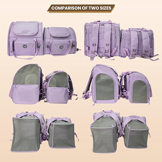 Lollimeow Expandable Cat Carrier Backpack for Large Cats - Airline Approved Pet Carrier Backpack for Small Dogs, Hiking & Travel, Waterproof with Breathable Mesh, 22lbs Capacity (Light Grey, Large)