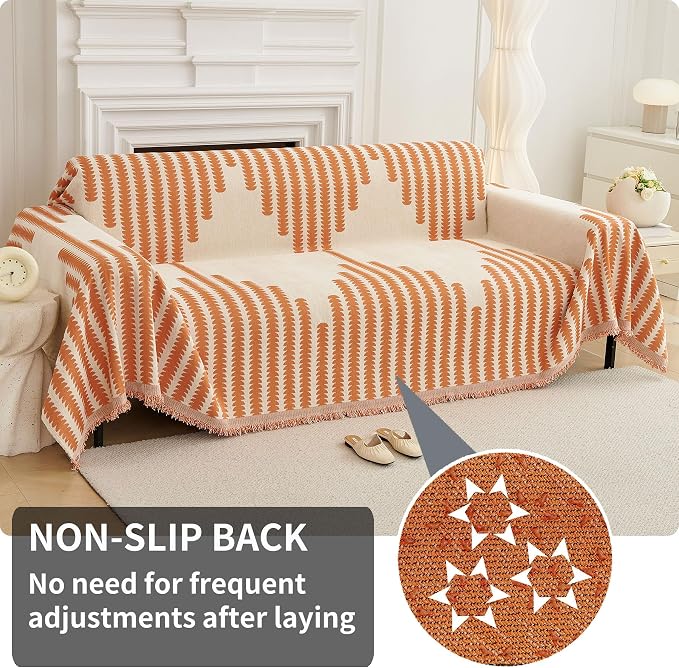 HAOMAIJIA Boho Sofa Covers Couch Covers for 3 Cushion Couch Sofa Pet Friendly Soft Thick Non Slip Couch Cover for Dogs Washable Sectional Couch Covers L Shape Furniture Protector (Orange, 71"x118") - Image 2